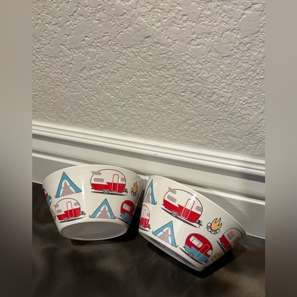 Zak! Design Melamine Camping Bowls Tent Bonfire Logs Airstream set of 2 - Picture 3 of 8